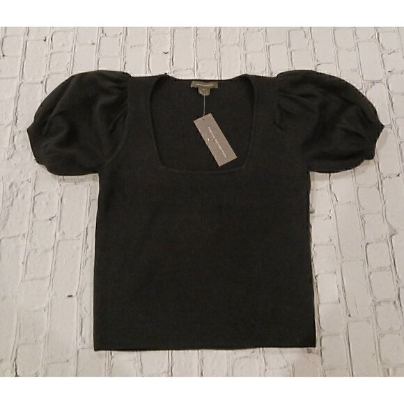 French Connection Jaida Puff Sleeve Black Sweater/NWT, Size Lage - Picture 1 of 3